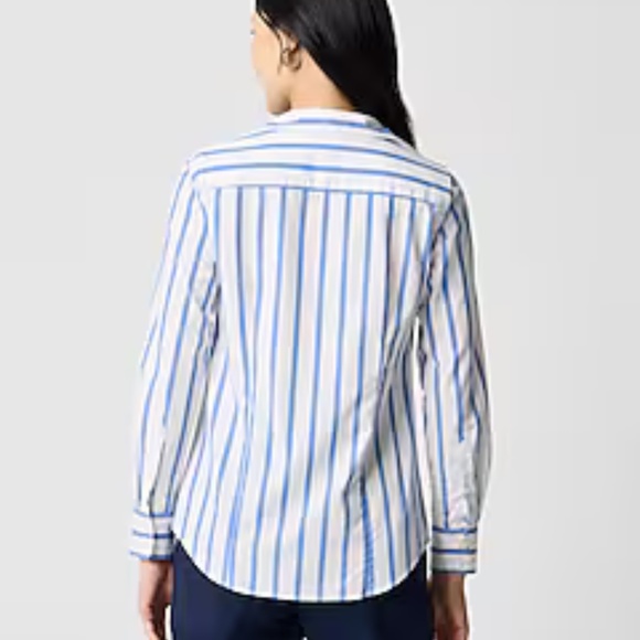 J.Crew Factory White/Blue Stripe Cotton Poplin Signature-Fit Button-Up Shirt Lg - Picture 5 of 7